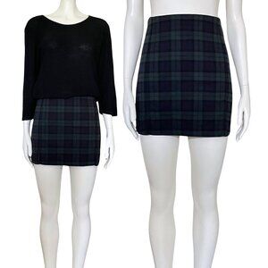 Brandy Melville Blue Green Plaid Mini Skirt XS Preppy Dark Academia School Girl